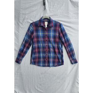 Blake Shelton X Lands' End Shirt Womens XS Blue Plaid Flannel Button Front